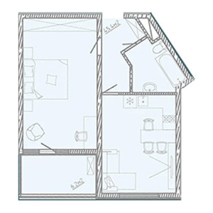 1 комнатная 48.34м²