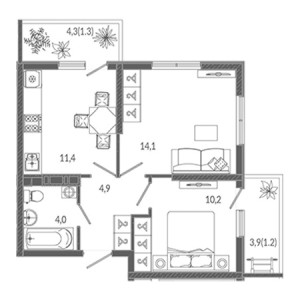 2 комнатная 47.1м²