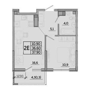 1 комнатная 37.9м²