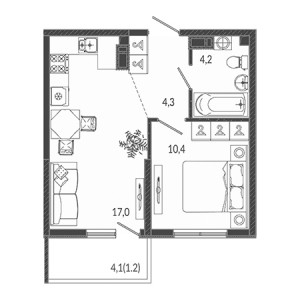 1 комнатная 37.1м²