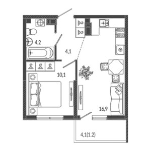 1 комнатная 36.5м²