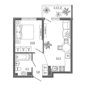 1 комнатная 36.3м²