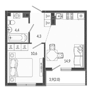 1 комнатная 36.2м²