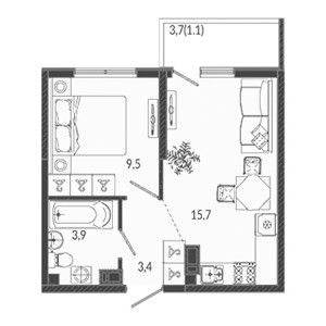 1 комнатная 33.6м²