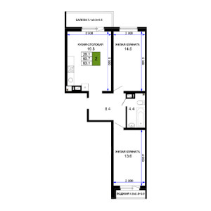 2 комнатная 63.1м²