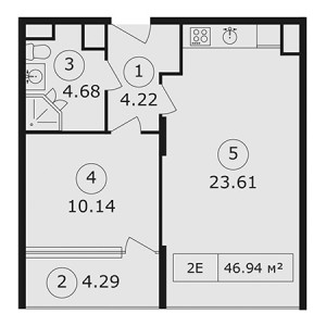 1 комнатная 46.94м²