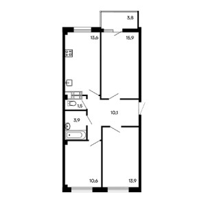 3 комнатная 73.3м²