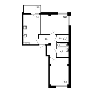 2 комнатная 66.6м²