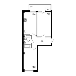 2 комнатная 60.8м²