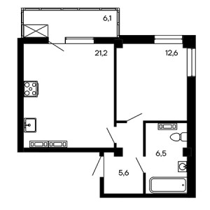 1 комнатная 52.2м²