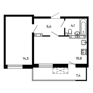 1 комнатная 47.2м²