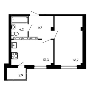 1 комнатная 43.5м²