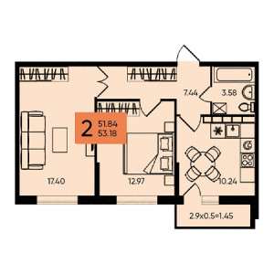 2 комнатная 53.18м²