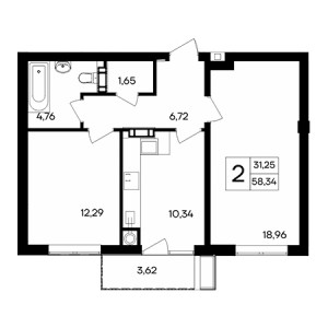 2 комнатная 58.34м²