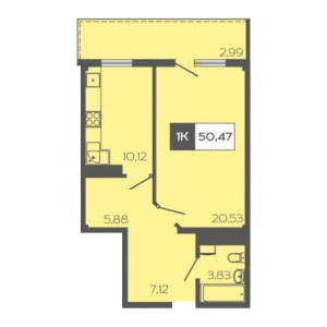 1 комнатная 50.47м²