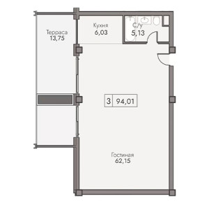 3 комнатная 94.01м²