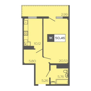 1 комнатная 50.46м²