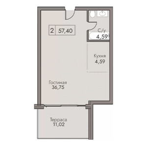 2 комнатная 57.4м²