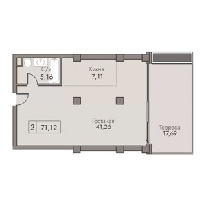 2 комнатная 71.12м²