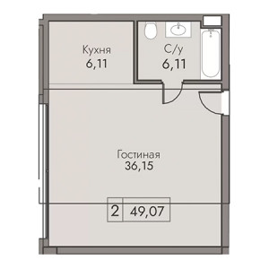 2 комнатная 49.07м²