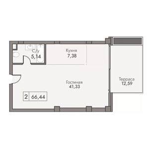 2 комнатная 66.44м²