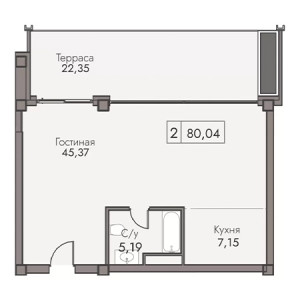 2 комнатная 80.04м²