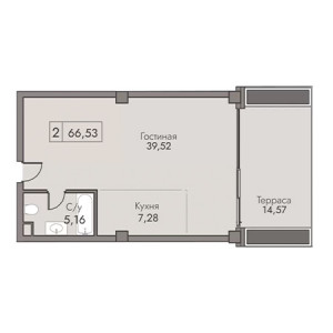 2 комнатная 66.53м²