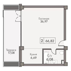 2 комнатная 66.82м²