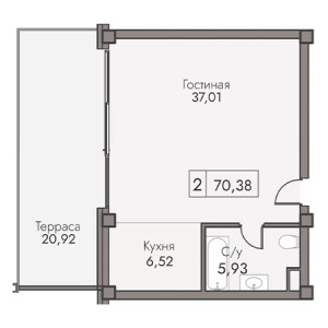 2 комнатная 70.38м²