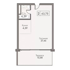 2 комнатная 63.75м²