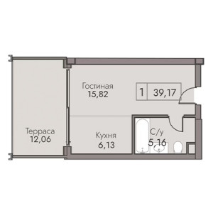 1 комнатная 39.17м²