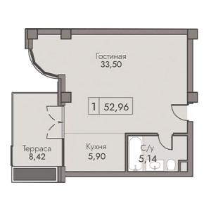 1 комнатная 52.96м²