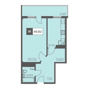 1 комнатная 49.82м²