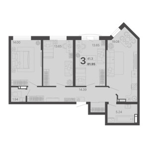 3 комнатная 81.95м²