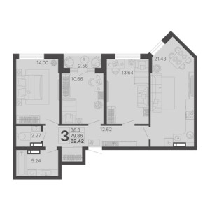 3 комнатная 82.42м²