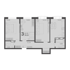 3 комнатная 74.23м²