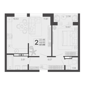 2 комнатная 47.49м²