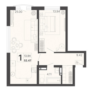 1 комнатная 52.47м²