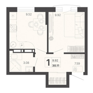 1 комнатная 30.11м²