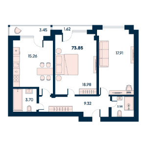 2 комнатная 73.85м²