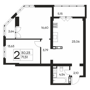 2 комнатная 71.51м²