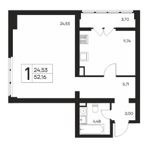 1 комнатная 52.16м²