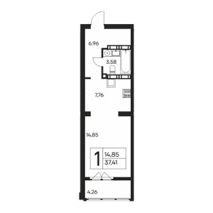 1 комнатная 37.41м²