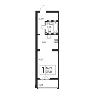 1 комнатная 37.21м²