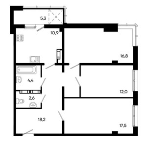 3 комнатная 87.7м²