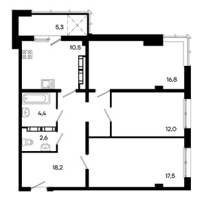 3 комнатная 87.3м²