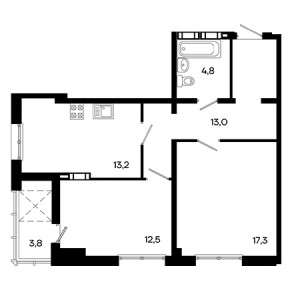 2 комнатная 64.6м²