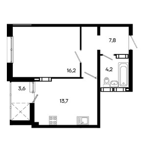 1 комнатная 45.5м²