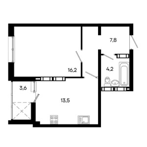 1 комнатная 45.3м²