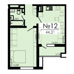 1 комнатная 44.21м²